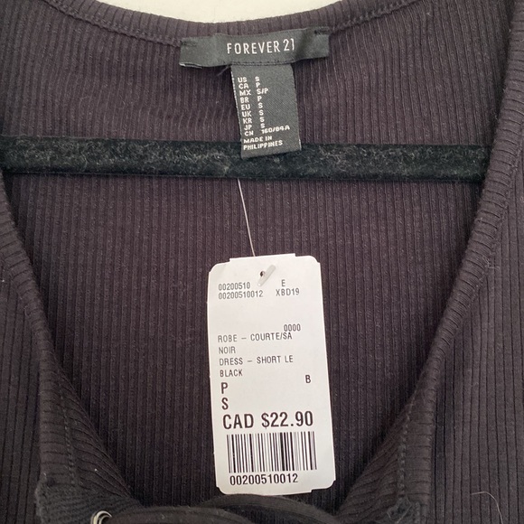 F21- Black Lace Up Ribbed Dress - Size Small - Picture 3 of 4